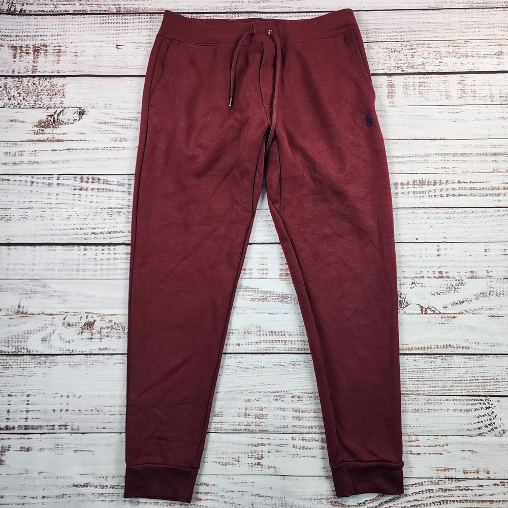 Polo Ralph Lauren Joggers Mens Medium M Maroon Burgundy Fleece Sweatpants Cuffed